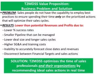 T2MDSS Value Proposition: Business Problem and Solution