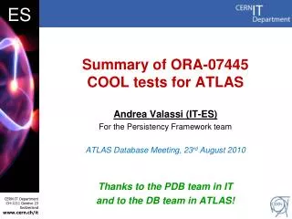 Summary of ORA-07445 COOL tests for ATLAS