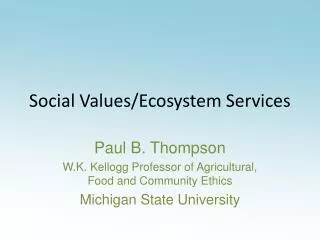 Social Values/Ecosystem Services