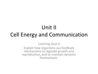 Unit II Cell Energy and Communication