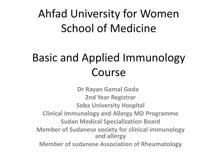 ahfad university for women school of medicine basic and applied immunology course