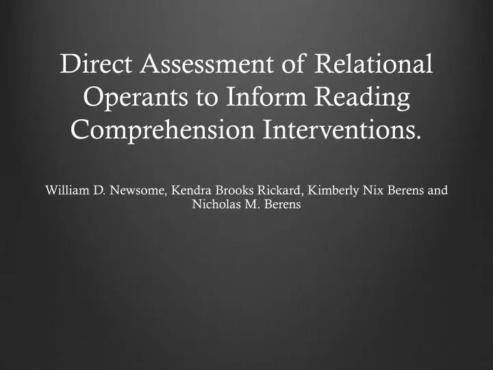 direct assessment of relational operants to inform reading comprehension interventions