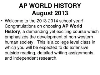 AP WORLD HISTORY August 2013