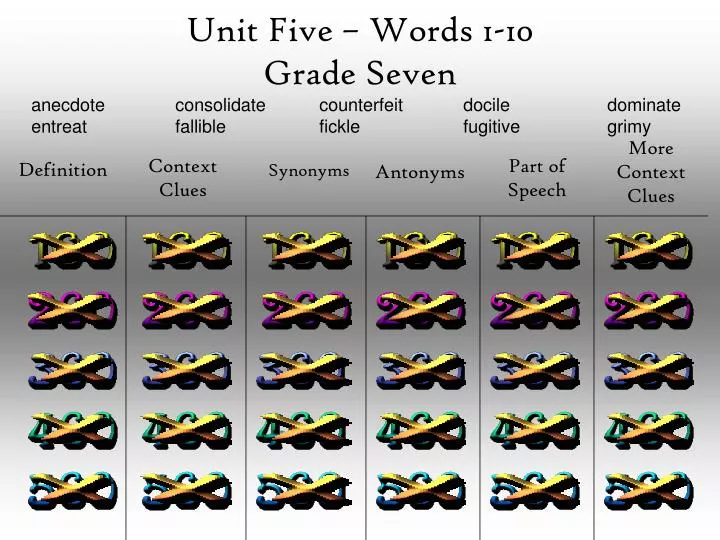 unit five words 1 10 grade seven