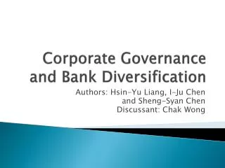 Corporate Governance and Bank Diversification