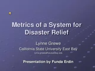 Metrics of a System for Disaster Relief