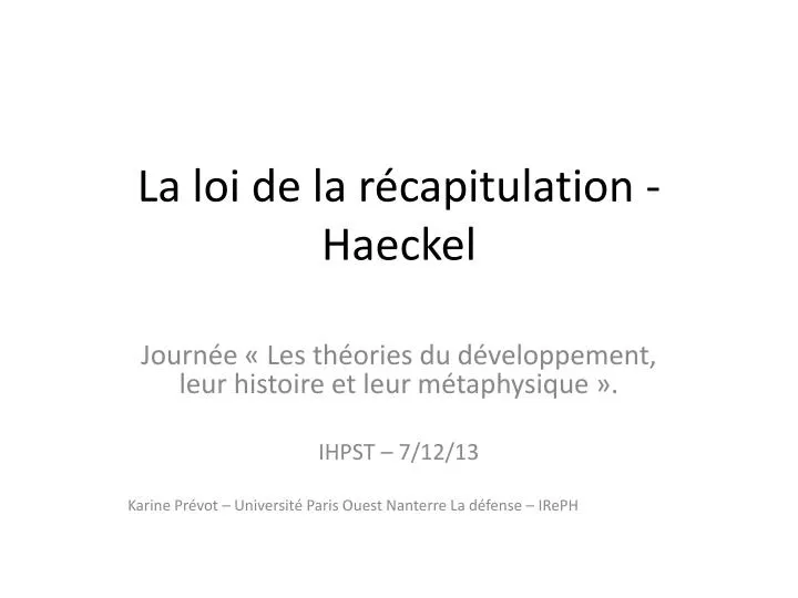 la loi de la r capitulation haeckel