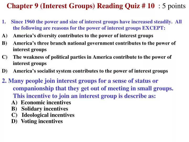 chapter 9 interest groups reading quiz 10 5 points