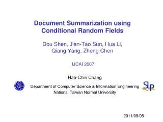 Hao -Chin Chang Department of Computer Science &amp; Information Engineering