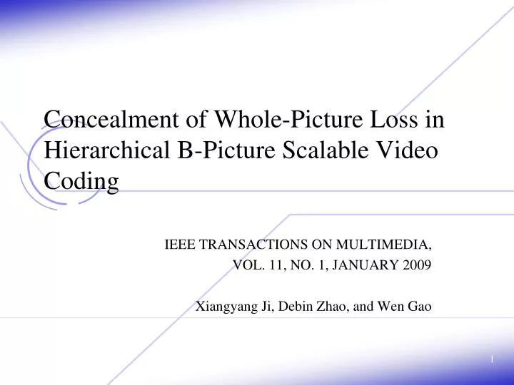 concealment of whole picture loss in hierarchical b picture scalable video coding