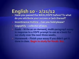 English 10 - 2/21/12