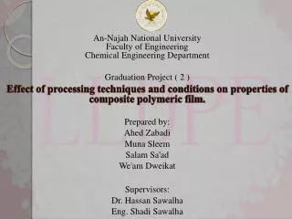 An- Najah National University Faculty of Engineering Chemical Engineering Department