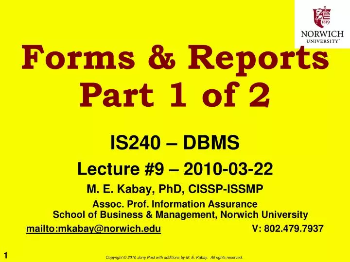 forms reports part 1 of 2