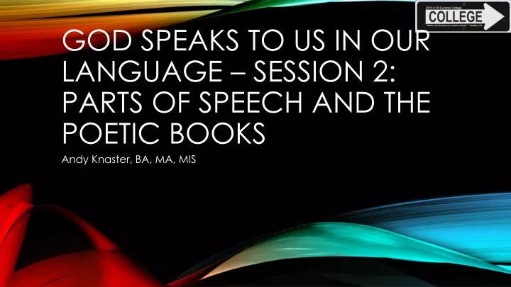 god speaks to us in our language session 2 parts of speech and the poetic books