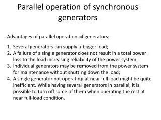 Parallel operation of synchronous generators