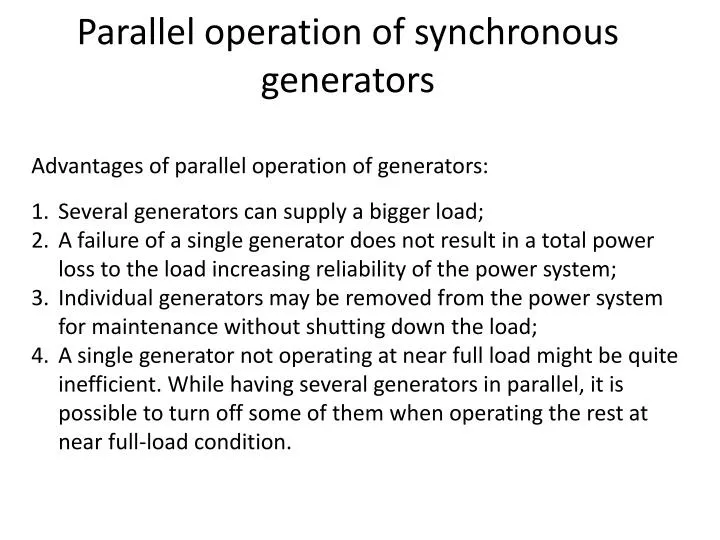 parallel operation of synchronous generators