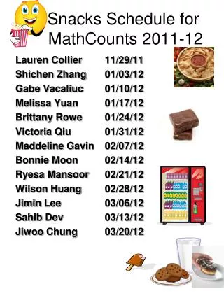 Snacks Schedule for MathCounts 2011-12