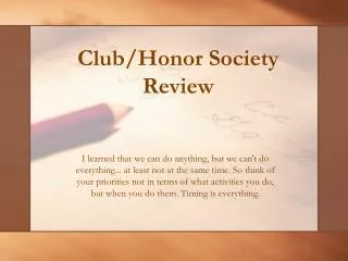 Club/Honor Society Review