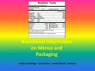 Nutritional Information on Menus and Packaging