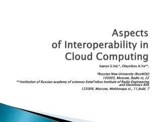 Aspects of Interoperability in Cloud Computing