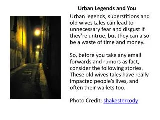 Urban Legends and You