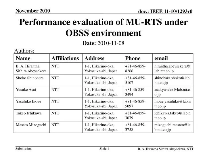 performance evaluation of mu rts under obss environment