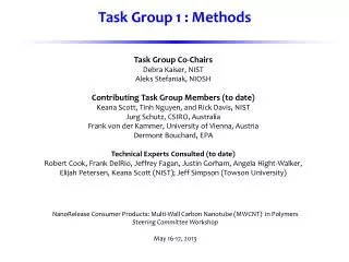 Task Group Co-Chairs Debra Kaiser, NIST Aleks Stefaniak, NIOSH