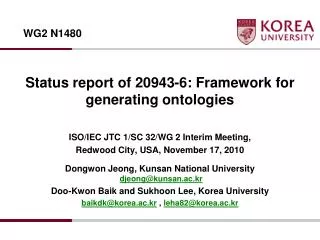 Status report of 20943-6: Framework for generating ontologies
