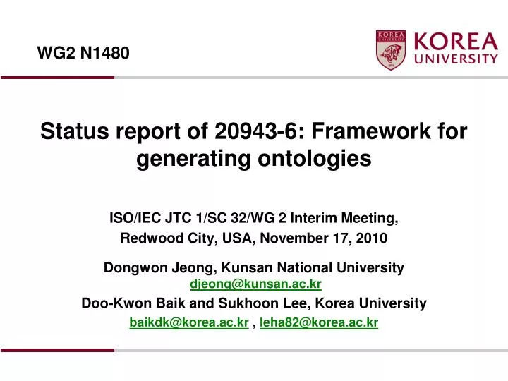 status report of 20943 6 framework for generating ontologies