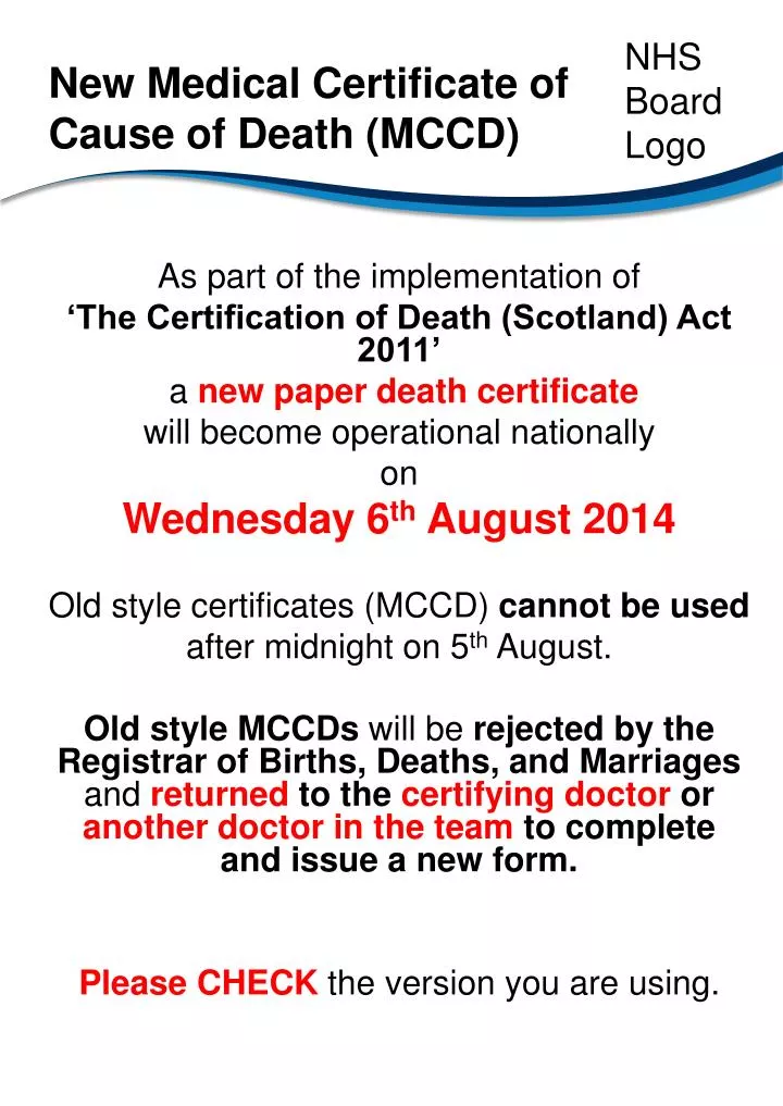 new medical certificate of cause of death mccd