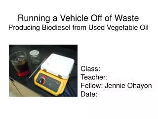 Running a Vehicle Off of Waste Producing Biodiesel from Used Vegetable Oil