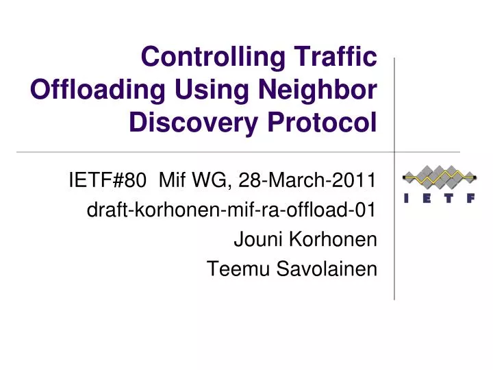 controlling traffic offloading using neighbor discovery protocol