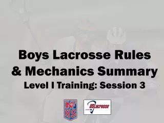 Boys Lacrosse Rules &amp; Mechanics Summary Level I Training: Session 3