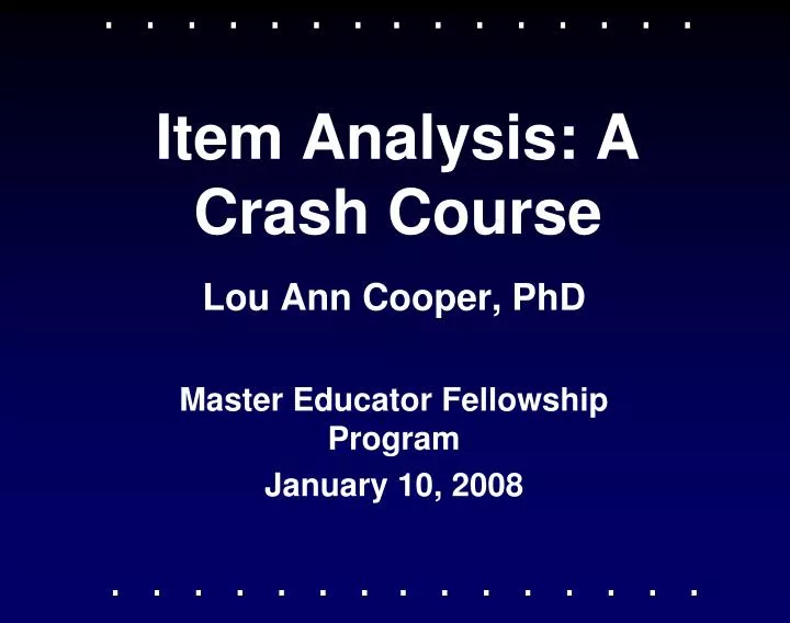 item analysis a crash course