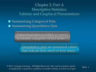 Chapter 2, Part A Descriptive Statistics: Tabular and Graphical Presentations