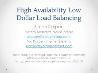 High Availability Low Dollar Load Balancing
