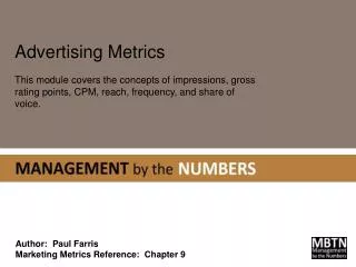 Author: Paul Farris Marketing Metrics Reference: Chapter 9