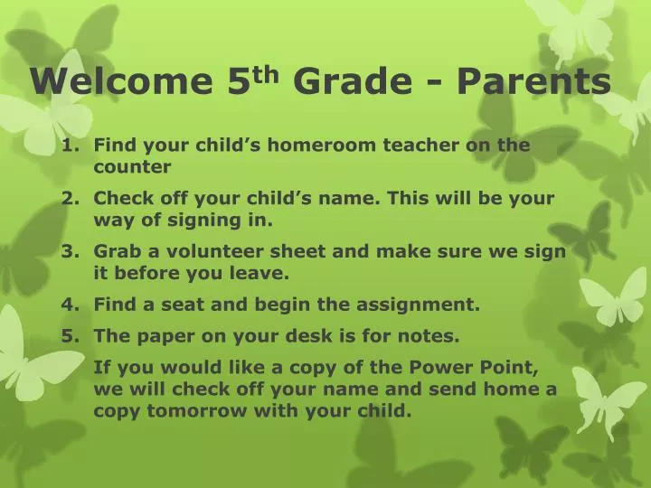welcome 5 th grade parents