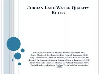 Jordan Lake Water Quality Rules