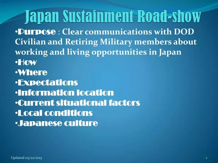 japan sustainment road show