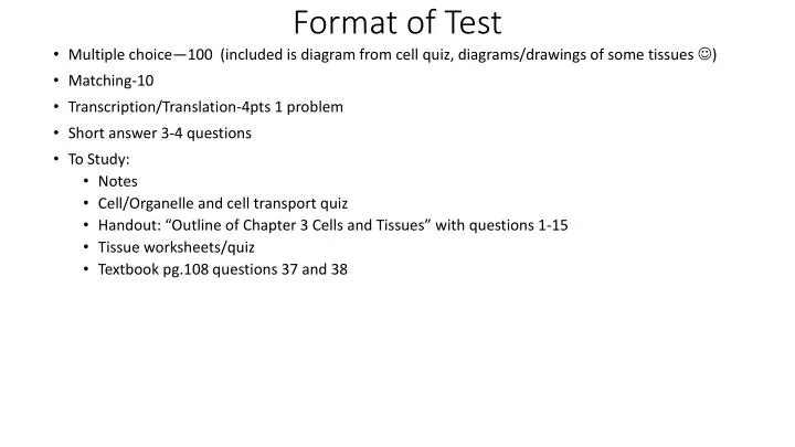 format of test