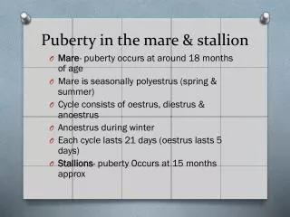 Puberty in the mare &amp; stallion