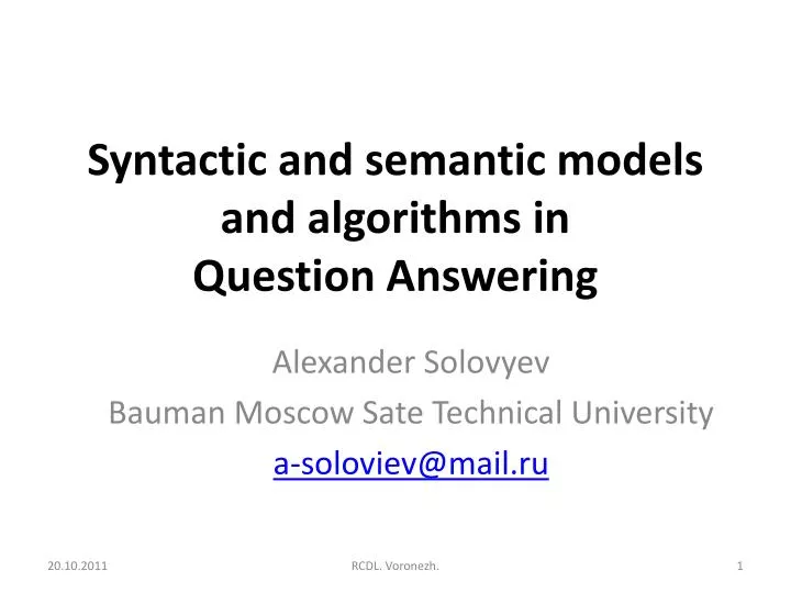 syntactic and semantic models and algorithms in question answering