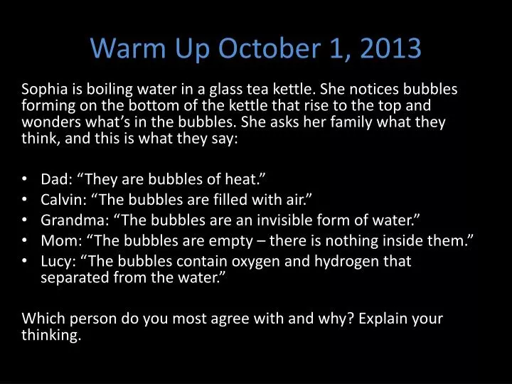 warm up october 1 2013