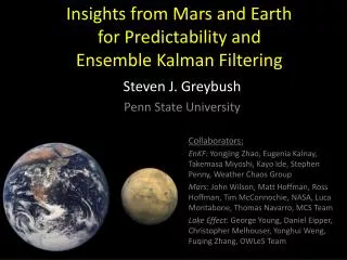 Insights from Mars and Earth for Predictability and Ensemble Kalman Filtering