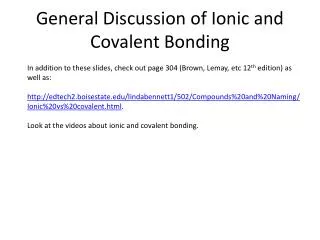 General Discussion of Ionic and Covalent Bonding