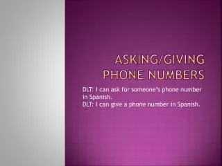 Asking/Giving Phone numbers