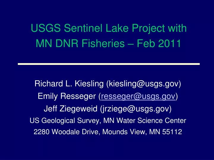 usgs sentinel lake project with mn dnr fisheries feb 2011