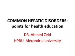 COMMON HEPATIC DISORDERS: points for health education
