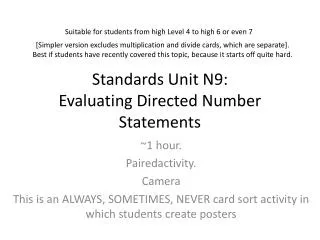 Standards Unit N9 : Evaluating Directed Number Statements